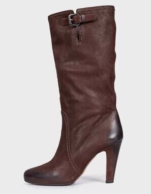 Prada Brown Leather Block Heel Pull-On Boots Sz.39